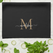 Eleganter Name für moderne Schwarze Gold Monogram- Geschirrtuch (Gefaltet)