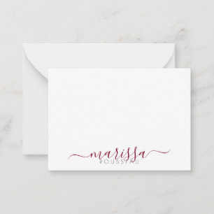 Eleganter Name für moderne Script Burgundy Monogra Mitteilungskarte