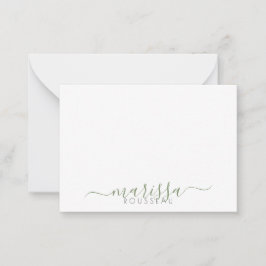 Eleganter Name für moderne Script Green Monogram Mitteilungskarte