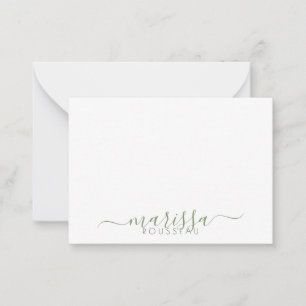 Eleganter Name für moderne Script Green Monogram Mitteilungskarte