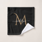 Eleganter Name für Schwarz-Gold Monogram-Skripte Badhandtuch Set (Waschlappen)