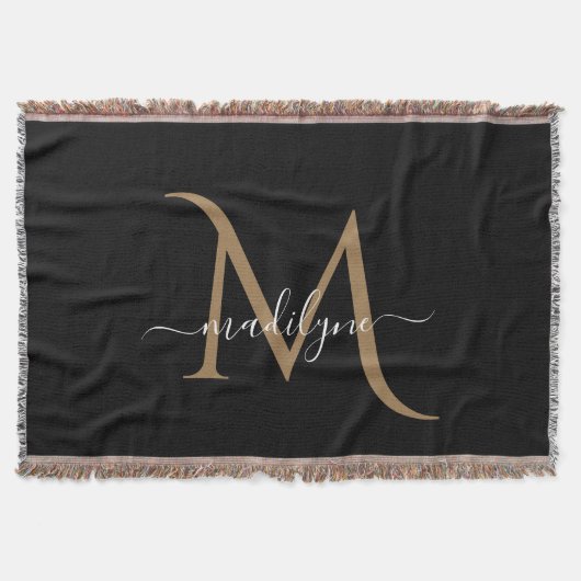 Eleganter Name für Schwarz-Gold Monogram-Skripte Decke (Vorderseite)