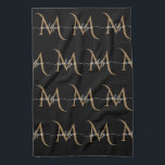 Eleganter Name für Schwarz-Gold Monogram-Skripte Geschirrtuch<br><div class="desc">Eleganter Name für Schwarz-Gold Monogram-Skripte</div>