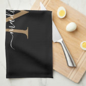 Eleganter Name für Schwarz-Gold Monogram-Skripte Geschirrtuch (Viertel Falte)