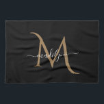 Eleganter Name für Schwarz-Gold Monogram-Skripte Geschirrtuch<br><div class="desc">Eleganter Name für Schwarz-Gold Monogram-Skripte</div>