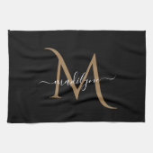 Eleganter Name für Schwarz-Gold Monogram-Skripte Geschirrtuch (Horizontal)