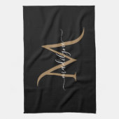 Eleganter Name für Schwarz-Gold Monogram-Skripte Geschirrtuch (Vertikal)