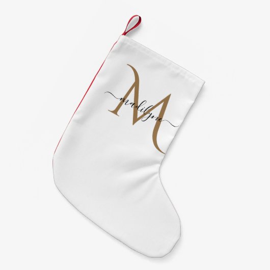 Eleganter Name für Schwarz-Gold Monogram-Skripte Kleiner Weihnachtsstrumpf (Vorderansicht (hängend))