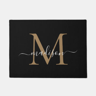 Eleganter Name für Schwarz-Gold-Monogramm-Skripte Fußmatte