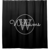 Eleganter Name für Schwarz-Grau-Monogramm-Skript Duschvorhang (Vorderseite)