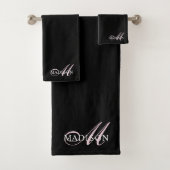 Eleganter Name für Schwarz-Rosa-Monogramm-Script Badhandtuch Set (Insitu)