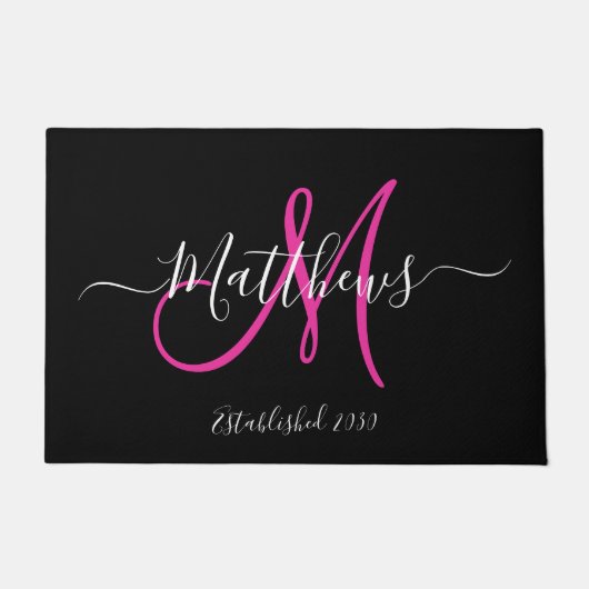 Eleganter Name für schwarz rosa Monogramm-Skriptfa Fußmatte (Vorderseite)