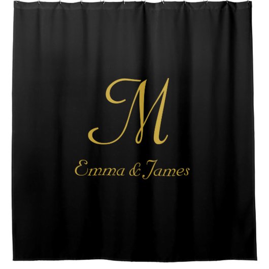 Eleganter Name für Schwarz und Gold Monogram Duschvorhang (Vorderseite)