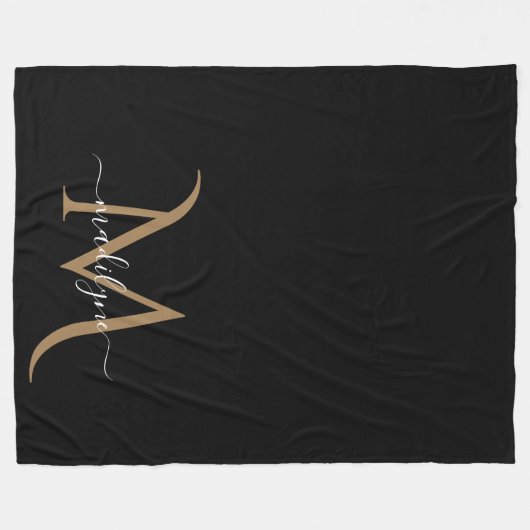 Eleganter Name für Schwarz und Gold Monogram Fleecedecke (Vorderseite (Horizontal))