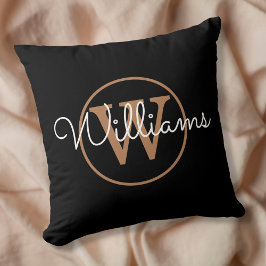 Eleganter Name für Schwarz und Gold Monogramm Kissen