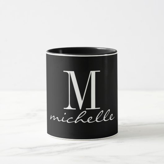 Eleganter Name für Schwarz-Weiß-Monogramm Tasse (Zentrum)