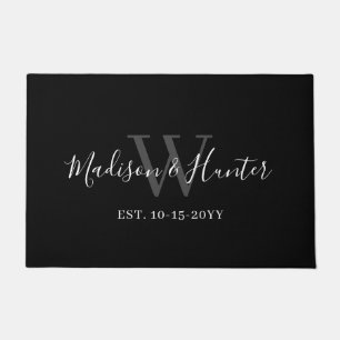 Eleganter Name für Schwarz-weißes Script Monogram Fußmatte
