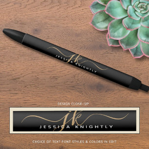 Eleganter Name für Schwarze Gold-Script-Monogramm- Kugelschreiber