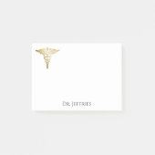 Eleganter Name Gold Caduceus Doctor Monogramm Name Post-it Klebezettel (Vorderseite)