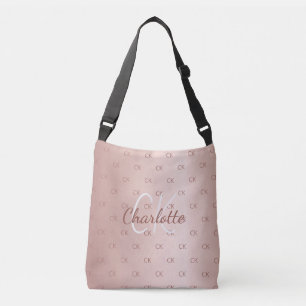 Eleganter Name in Roségold-Monogramm Tragetaschen Mit Langen Trägern
