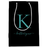 Eleganter Name in Schwarz und Aquamarin Mittlere Geschenktüte (Vorderseite)
