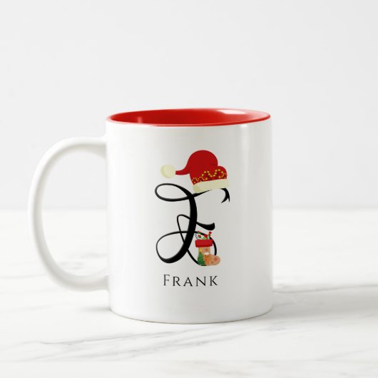 Eleganter Name Initial Modern Letter F Holiday Zweifarbige Tasse (Links)