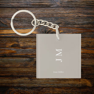 Eleganter Name & Initials Gray Schlüsselanhänger
