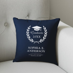 Eleganter Name & Jahr Navy Blauer Abschluss Kissen