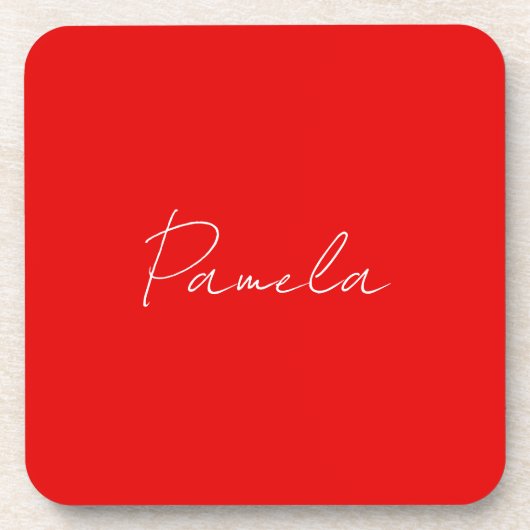 Eleganter Name Minimalistischer Warm-Rot Getränkeuntersetzer (Vorderseite)
