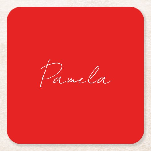 Eleganter Name Minimalistischer Warm-Rot Rechteckiger Pappuntersetzer (Vorderseite)