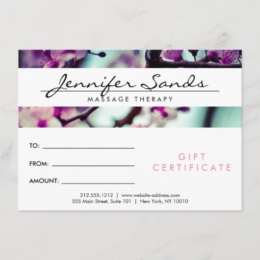 ELEGANTER NAME mit CHERRY BLOSSOMS Geschenkgutsche (Vorderseite)