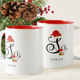 Eleganter Name Moderner Anfangsbrief Weihnachten Zweifarbige Tasse