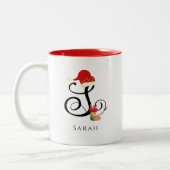 Eleganter Name Moderner Anfangsbrief Weihnachten Zweifarbige Tasse (Links)