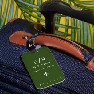 Eleganter Name Monogram Dark Green Gepäckanhänger