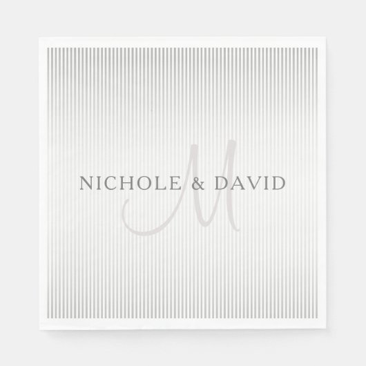 Eleganter Name Monogram & Dünne graue Streifen Serviette (Vorderseite)
