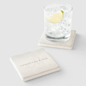 Eleganter Name Monogram & Dünne graue Streifen Steinuntersetzer (Seitenansicht)