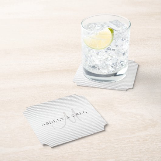 Eleganter Name Monogram & Dünne graue Streifen Untersetzer (Vor Ort)