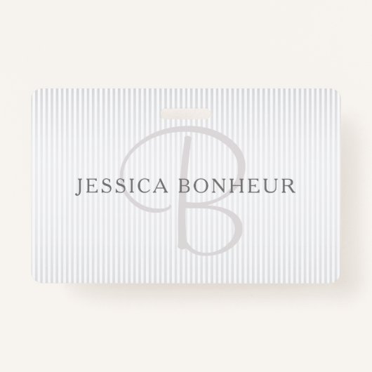 Eleganter Name Monogram & Thin Gray Ombre Streifen Ausweis (Vorderseite)