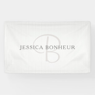 Eleganter Name Monogram & Thin Gray Ombre Streifen Banner