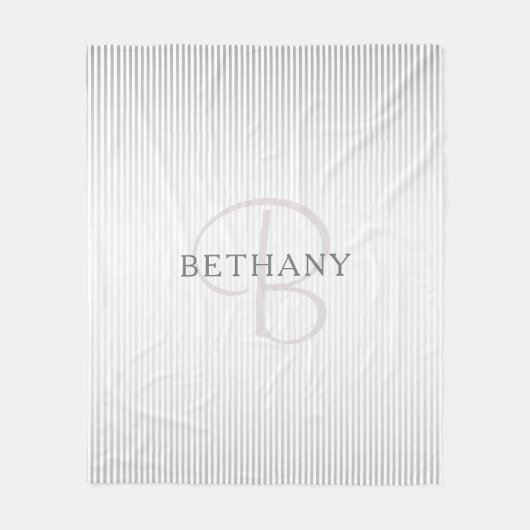 Eleganter Name Monogram & Thin Gray Ombre Streifen Fleecedecke (Vorderseite)