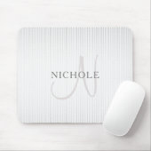 Eleganter Name Monogram & Thin Gray Ombre Streifen Mousepad (Mit Mouse)