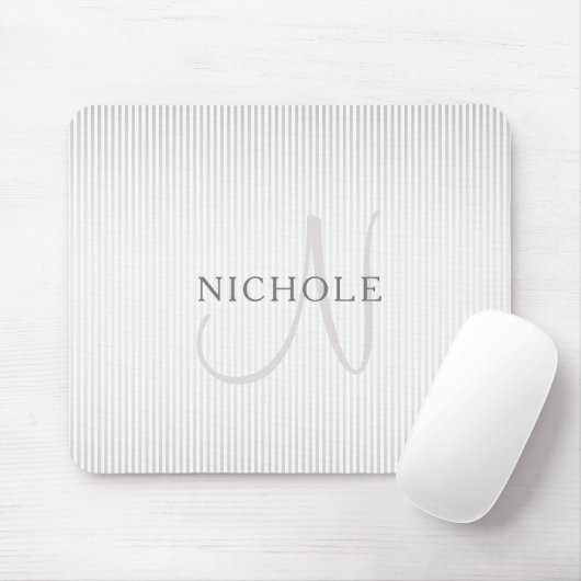 Eleganter Name Monogram & Thin Gray Ombre Streifen Mousepad (Mit Mouse)