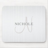 Eleganter Name Monogram & Thin Gray Ombre Streifen Mousepad (Vorne)