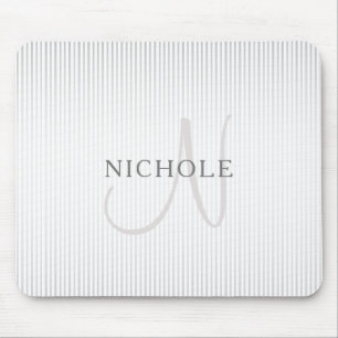 Eleganter Name Monogram & Thin Gray Ombre Streifen Mousepad