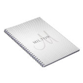 Eleganter Name Monogram & Thin Gray Ombre Streifen Notizblock (Rechte Seite)