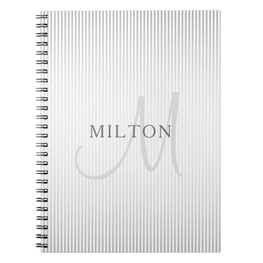 Eleganter Name Monogram & Thin Gray Ombre Streifen Notizblock (Vorderseite)