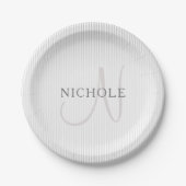 Eleganter Name Monogram & Thin Gray Ombre Streifen Pappteller (Vorderseite)
