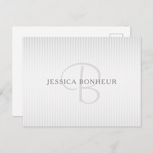 Eleganter Name Monogram & Thin Gray Ombre Streifen Postkarte (Vorne/Hinten)