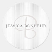 Eleganter Name Monogram & Thin Gray Ombre Streifen Runder Aufkleber (Vorderseite)
