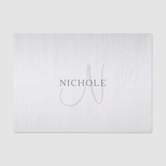 Eleganter Name Monogram & Thin Gray Ombre Streifen Seidenpapier (Vorderseite)